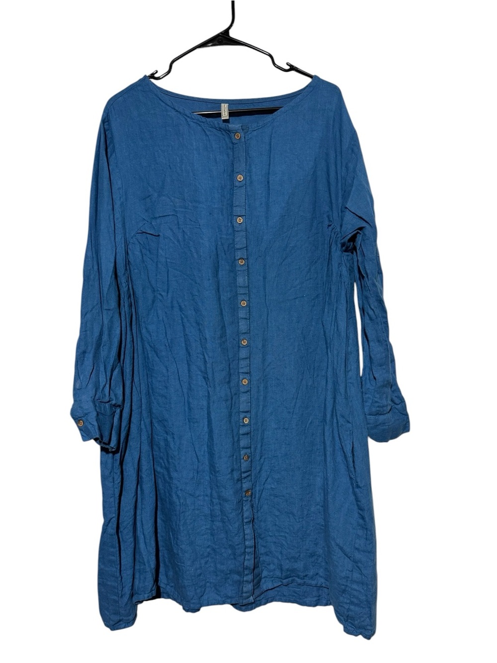 Embellish 100% Linen Shirt Dress Size Large  Blue Button Front Modest Flowy